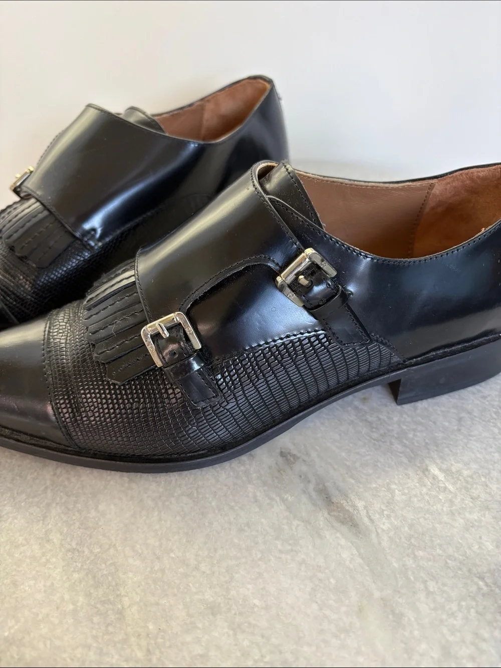 Vtg Masimo Dutti Black Leather Double Monk Strap Shoes-Sz 7, eu 37 whimsigoth